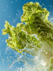 Close-Up of Lettuce Leaf Submerged in Water