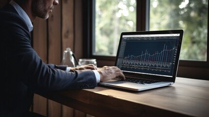 Businessman working with laptop and graph data