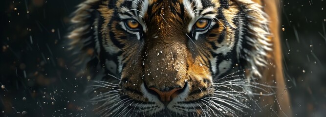 Close-Up of a Tigers Face in the Rain
