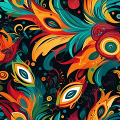 Fototapeta na wymiar Colorful Feather Pattern on Black Background