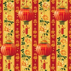Obraz na płótnie Canvas Red and Yellow Wallpaper With a Red Lantern