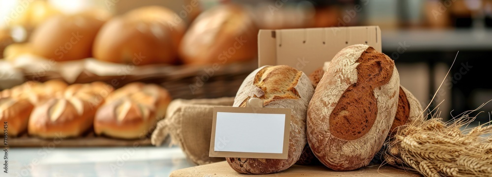 Poster assorted breads arranged on tabletop