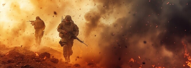 Soldiers Walking Through a Field of Fire