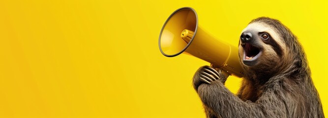 Obraz premium A sloth shouts into Megafon