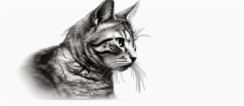 Cute cat portrait hand drawn sketch engraving style