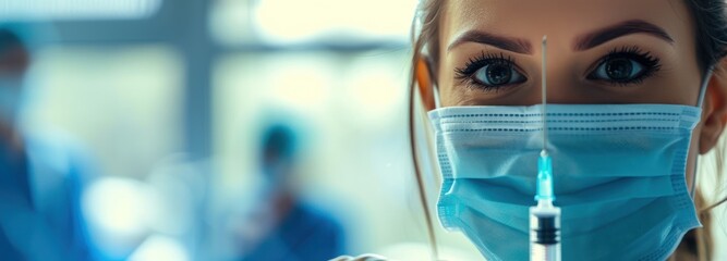 Mannequin Wearing Surgical Mask and Holding Syquet