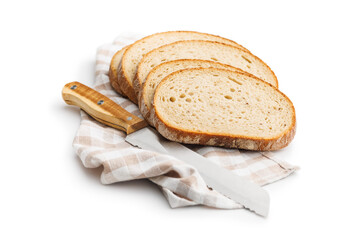 Slices of fresh bread isolated on white background.