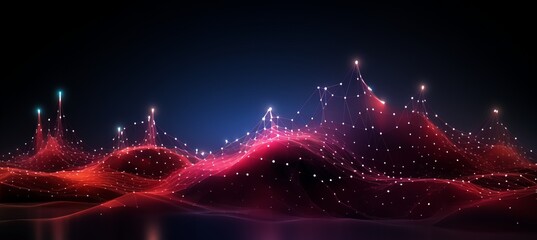 Abstract red cyberspace background with wave of dots and weave lines for data design