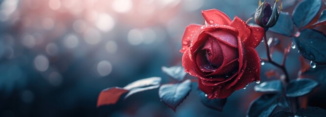Red Rose With Water Droplets Glistening