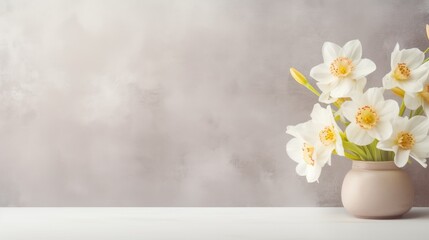 Fototapeta na wymiar spring flowers on table with copy space,