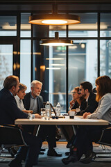 Diverse Group of People Sitting Around a Conference Table Discussing Business Strategy