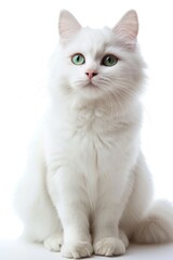 White Cat With Green Eyes Sitting Down