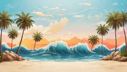Fototapeta na wymiar tree on the beach beach with palm trees beach with palm trees and waves tropical island with palm trees beach with palm trees