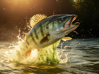 bass jumping on the water