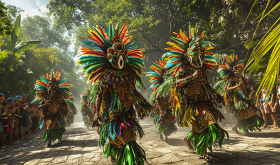 Carnival in Rio de Janeiro, dancers in picturesque costumes, parade in the street