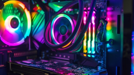 Fototapeta na wymiar Colorful RGB Led Lights of Gaming Computer Cooler and Fan