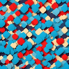 Large Group of Blue and Red Shapes in a Seamless Pattern. Generative AI.
