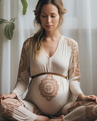 Pregnant Woman Practicing Yoga in Seated Pose