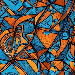 Abstract Painting Featuring Blue and Orange Geometric Shapes. Generative AI.