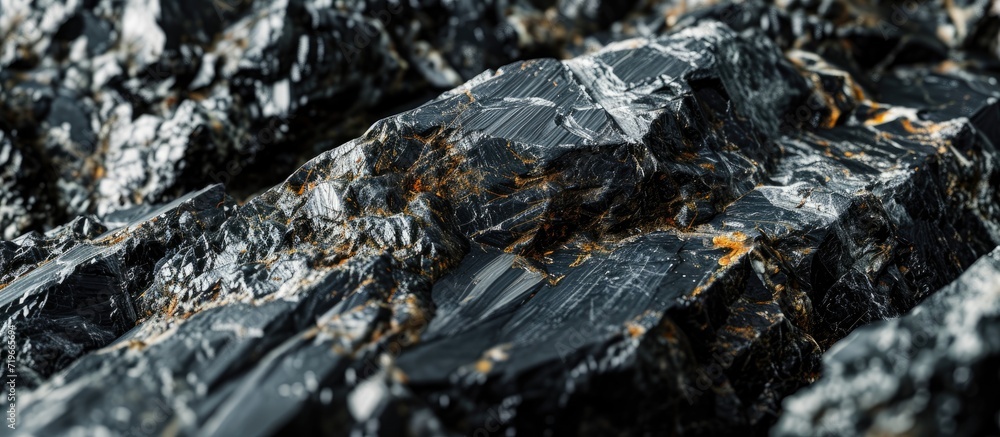 Aufkleber snowflakes cristobalite inclusion on obsidian isolated on black background macro detail close up rou