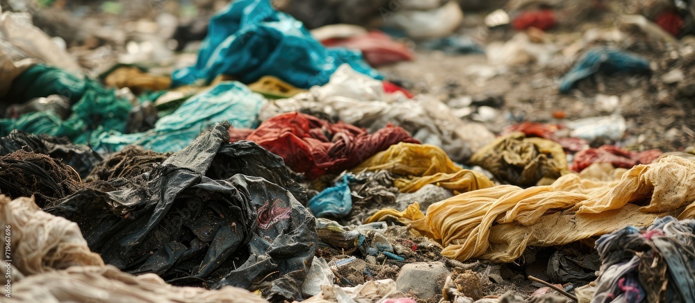Poster trash that is a piece of cloth old cloth is thrown away along the way waste that is difficult to deg