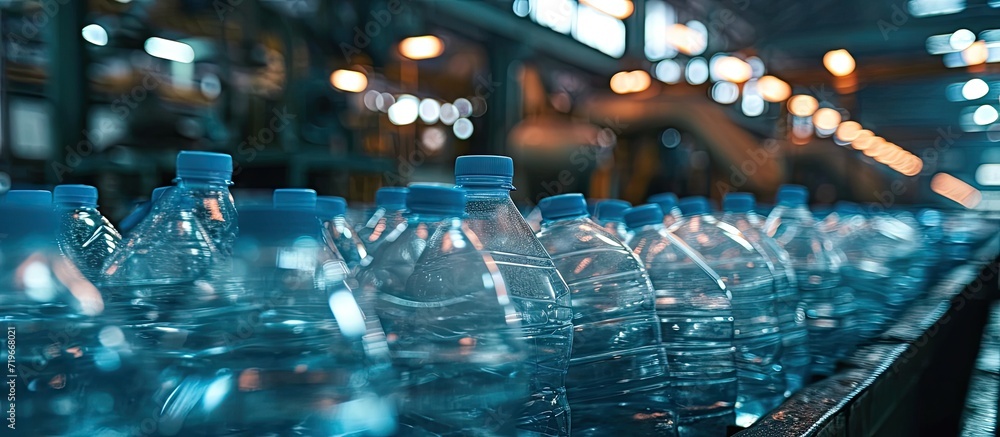 Poster waste processing plant technological process plastic bottles at the factory for processing and recyc