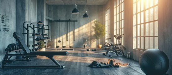 room for changing clothes after workout and fitness. Copy space image. Place for adding text