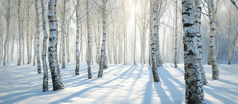 winter minimalist landscape of birch trees in a snowdrift. Copy space image. Place for adding text