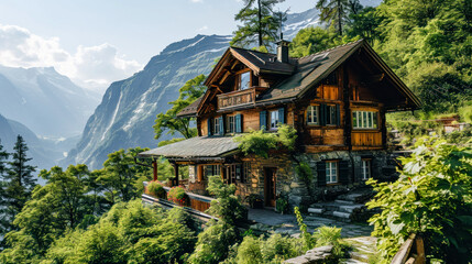 Fototapeta premium Rural Surroundings Village Castle Landscape in the Alps in Switzerland Austria Italy Bavaria Peace and Quiet Wallpaper Digital Art Magazine Background Poster