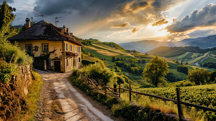 Rural Surroundings Village Castle Landscape in the Alps in Switzerland Austria Italy Bavaria Peace and Quiet Wallpaper Digital Art Magazine Background Poster