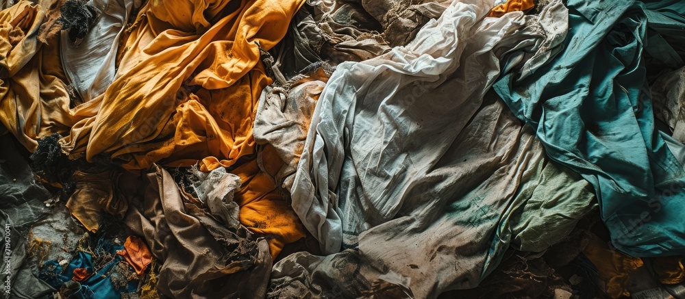 Poster trash that is a piece of cloth old cloth is thrown away along the way waste that is difficult to deg
