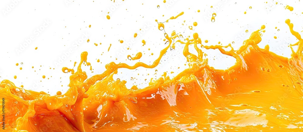 Poster puddle of orange juice isolated on white background clipping path. copy space image. place for addin