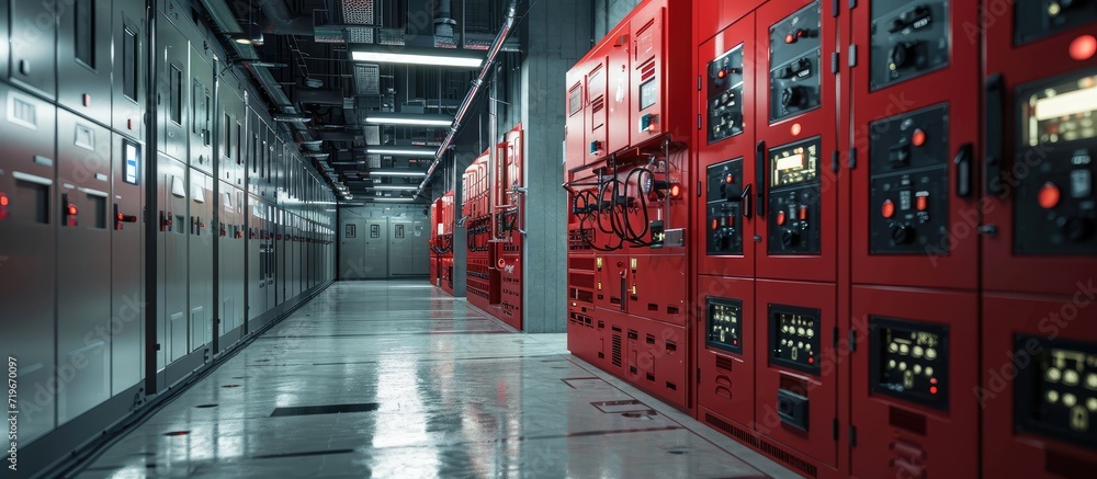 Poster red electrical switch gear and circuit breakers are usually securely locked in the control rooms of 