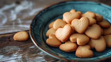 "Heartfelt Treat: Biscuits with Heart Shape in a Plate"

