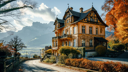 Rural Surroundings Village Castle Landscape in the Alps in Switzerland Austria Italy Bavaria Peace and Quiet Wallpaper Digital Art Magazine Background Poster