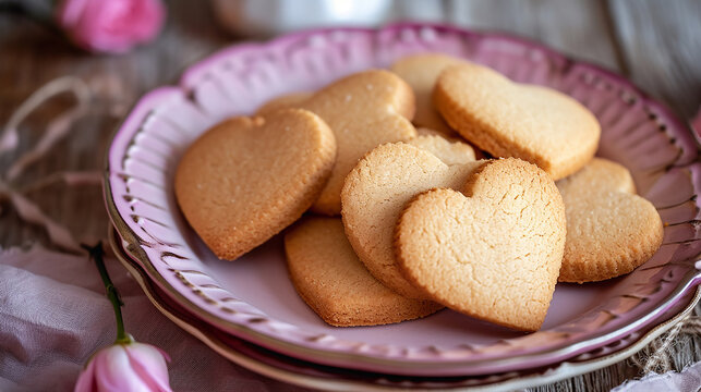 "Heartfelt Treat: Biscuits with Heart Shape in a Plate"

