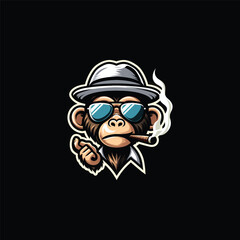 MONKEY WITH CIGAR, GLASSES AND HAT MASCOT ILLUSTRATION VECTOR