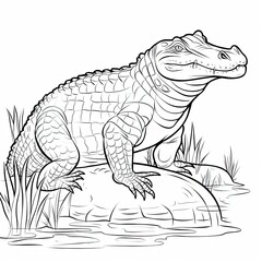Coloring book for children depicting ablack caiman