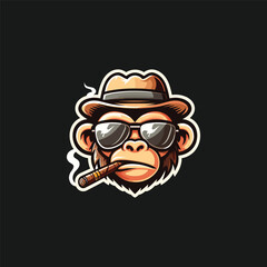 MONKEY WITH CIGAR, GLASSES AND HAT MASCOT ILLUSTRATION VECTOR