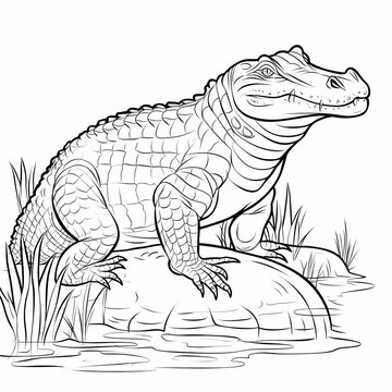 Coloring book for children depicting ablack caiman