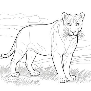 Coloring book for children depicting ablack panther
