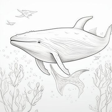 Coloring book for children depicting ablue whale