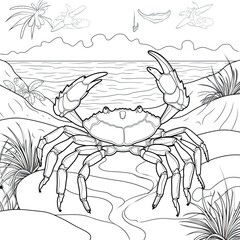Coloring book for children depicting acoconut crab