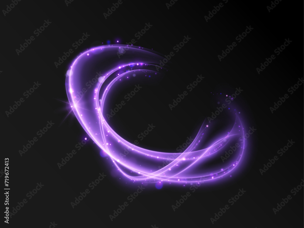 Poster Shiny purple glowing sparkling spiral with magic vector effect of magic sparkling dust particles. A light painting illustrating the movement of energy.
