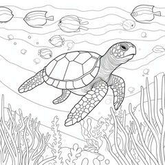 Coloring book for children depicting aflatback sea turtle