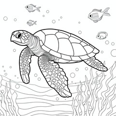 Coloring book for children depicting aflatback sea turtle