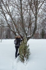 winter, new year, woman, Christmas tree, without a face