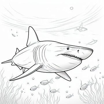Coloring book for children depicting agreat white shark
