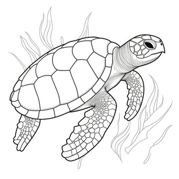 Coloring book for children depicting agreen sea turtle