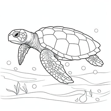 Coloring book for children depicting agreen sea turtle